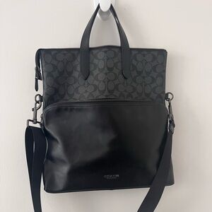 Like New Coach Graham Foldover Tote Leather Gray & Black